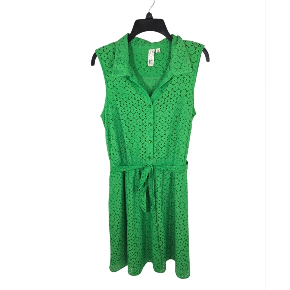 {Emma & Michele} Green Eyelet Sleeveless Lace Belted Dress - Size 12 - Picture 4 of 15